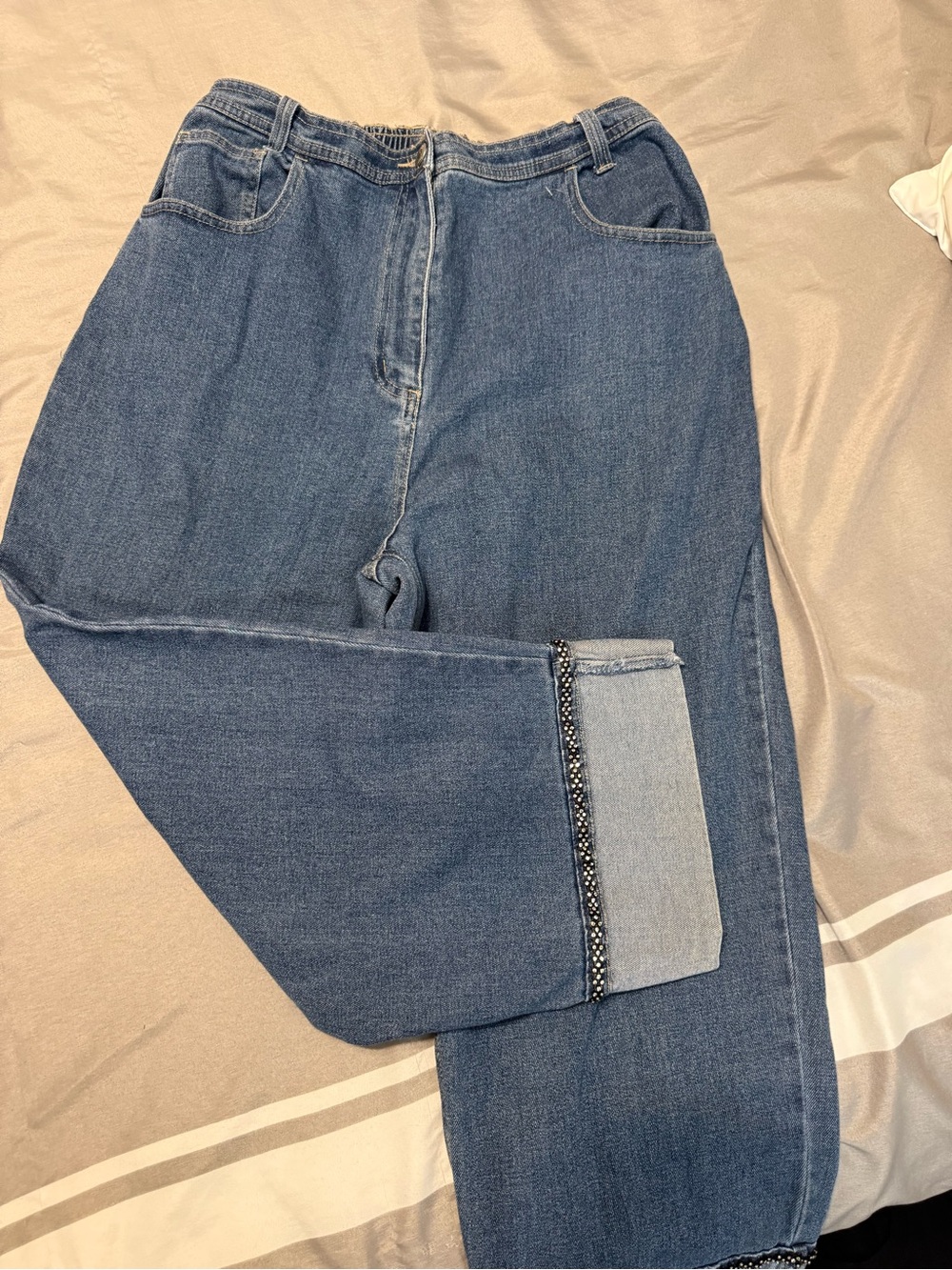 Quacker Factory Rhinestone Cuff Jeans Women’s Large Stretch Denim Bling